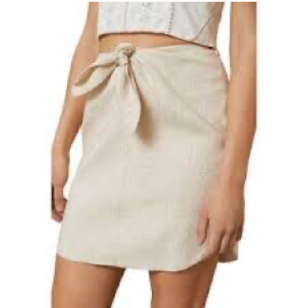 Sunday in Brooklyn Linen Blend Mini Skirt with Front Tie Size XS